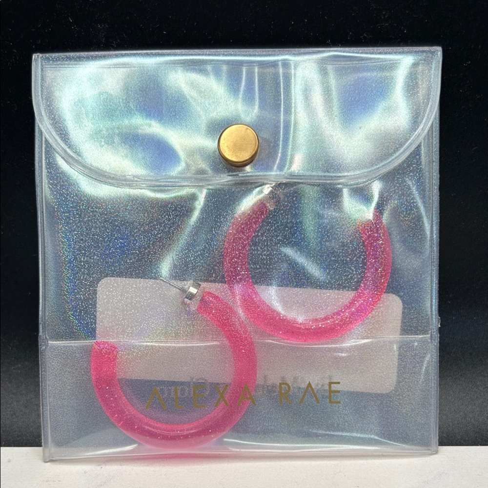 Alexa Rae Earrings Water You Waiting For Glitter Neon Barbie Pink New! Hoops